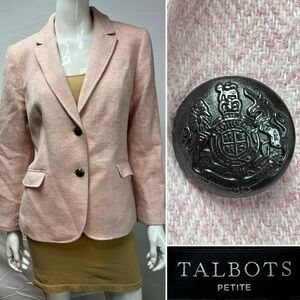 Talbots Petites 14P Pink Herringbone Tweed Wool Blend Blazer Jacket